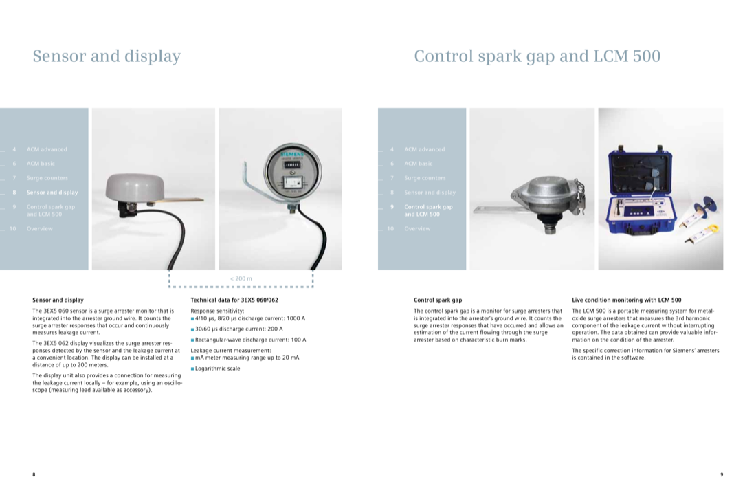 3EX5 060 sensor and 3EX5 062 display (installable up to 200 m apart), and the control spark gap with the portable LCM 500 live condition monitoring case