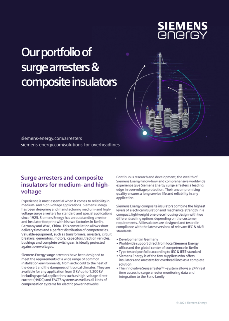 Cover: Siemens Energy surge arrester and composite insulator product family