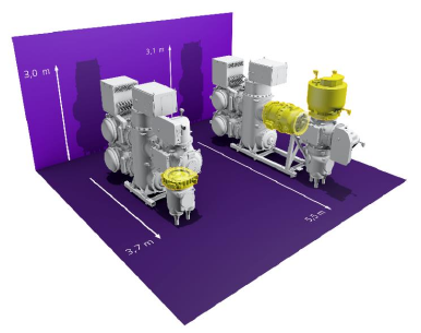 GIS bay size comparison with integrated LPIT sensors versus conventional instrument transformers, with bay envelope dimensions of 3.0 m / 3.1 m height and 3.7 m / 5.5 m depth (flyer, page 1).