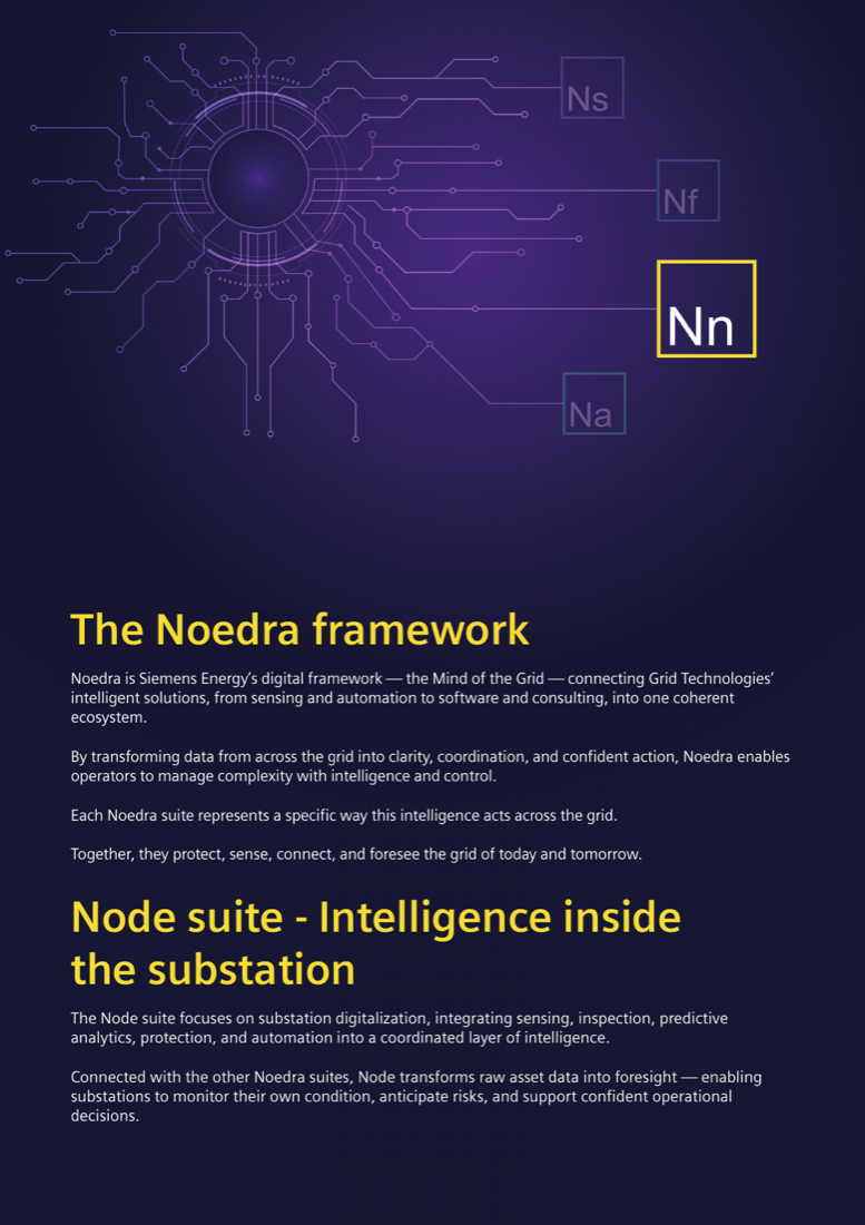 Noedra framework overview — the Node (Nn) suite among the Noedra suites, delivering intelligence inside the substation