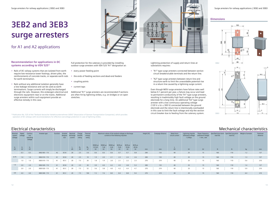 3EB2 and 3EB3 for VDV 525 A1/A2 applications — substation A1/A2 connection schematic and outline dimension drawings of both housings