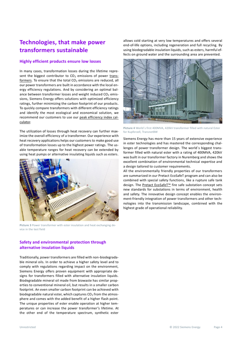 World's first 400 MVA, 420 kV transformer filled with natural ester, built in Nuremberg for Kupferzell, TransnetBW — plus efficiency, heat-recovery, and alternative-insulation-liquid technologies