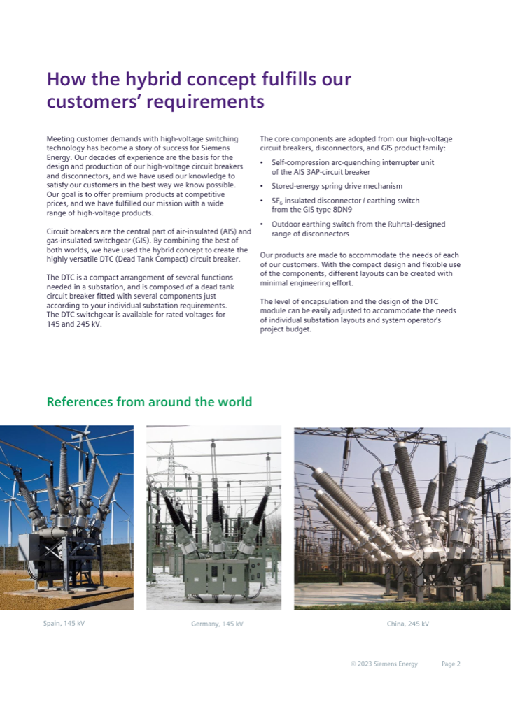3AP1 DTC 145 kV reference installations, Spain and Germany (hybrid dead-tank compact variant)
