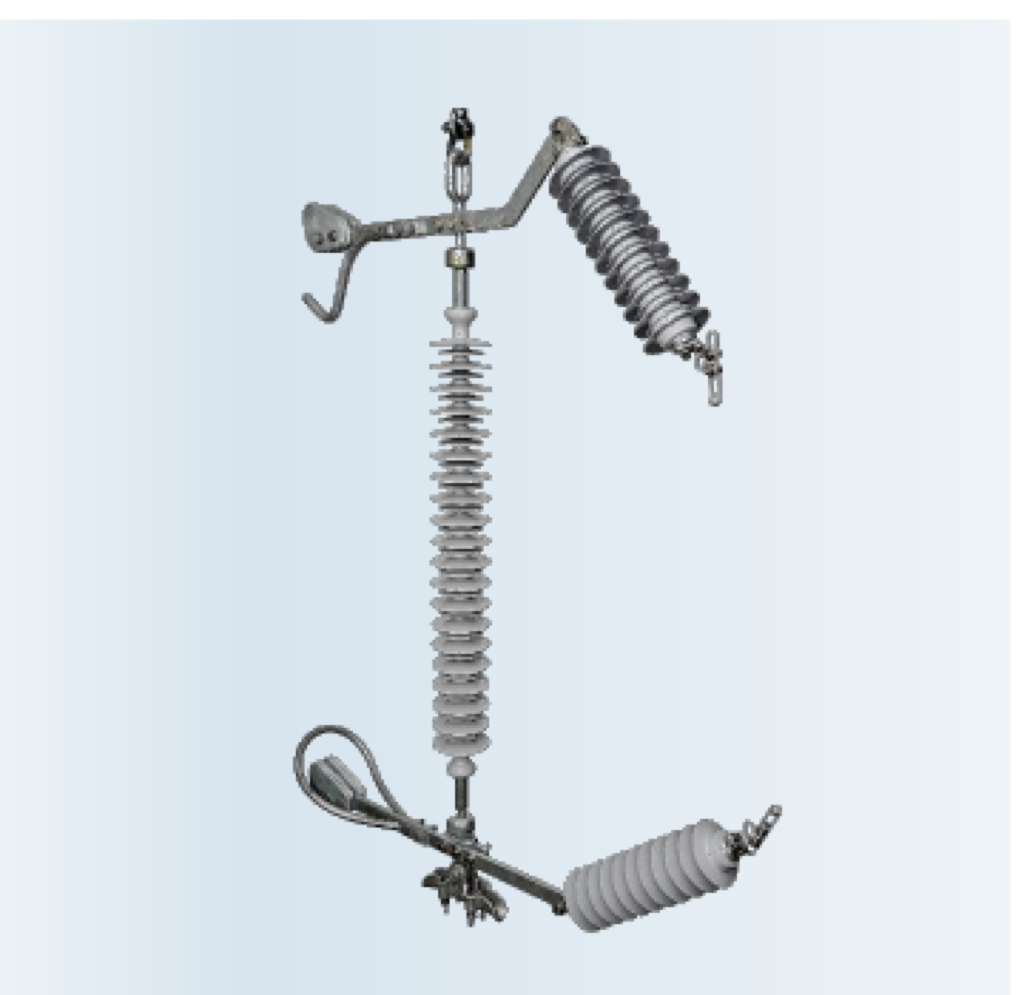 Externally gapped line arrester (EGLA) assembly — insulator string with external series gap and SVU (LSA flyer, p. 2)